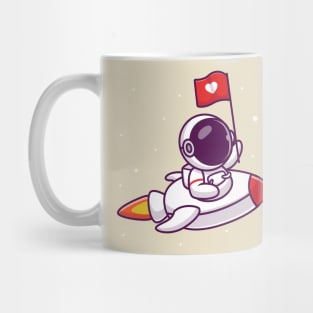 Cute Astronaut Riding Rocket With Love Flag Mug